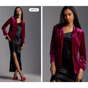 by Anthropologie Women's Velvet Tulip Back Blazer Fuchsia L Statement Jacket EUC